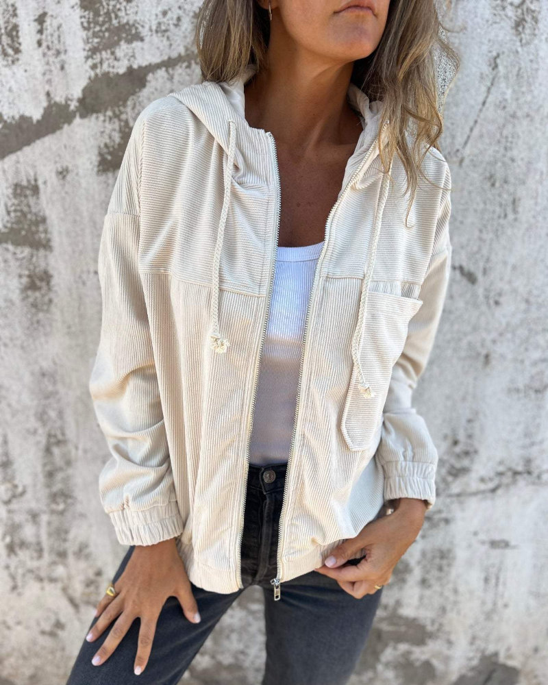 Sabina™ | Chaqueta con capucha de pana y cremallera