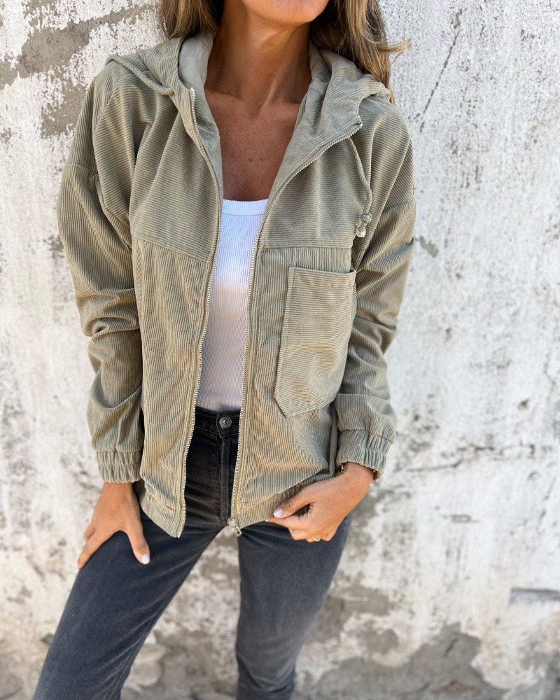 Sabina™ | Chaqueta con capucha de pana y cremallera