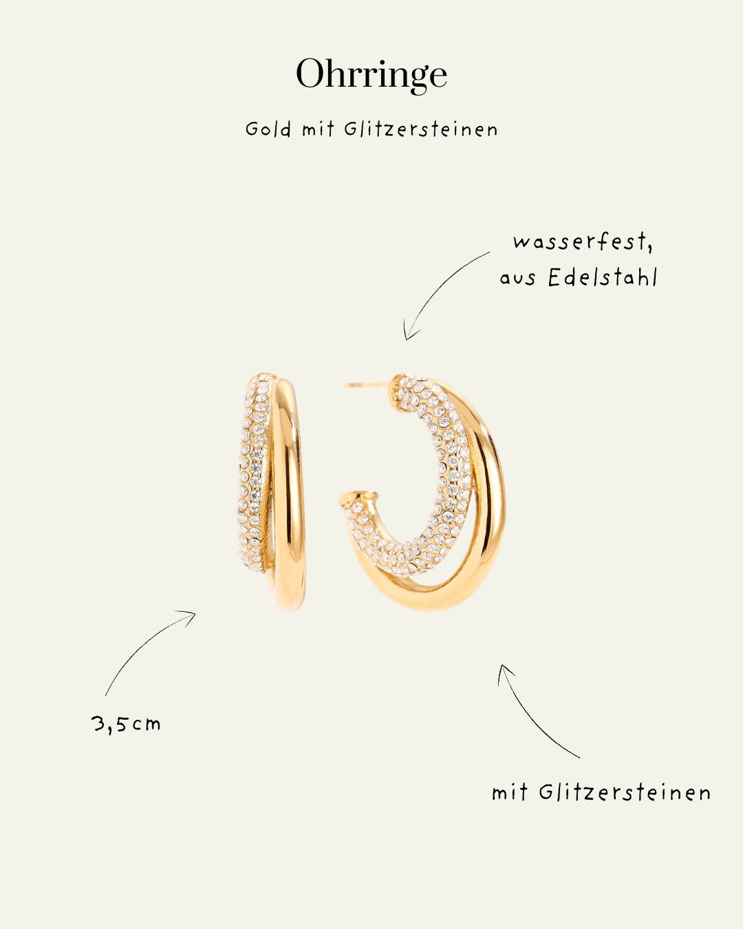 Sofia™ - Pendientes de aro con diamantes finos de 35 mm en oro
