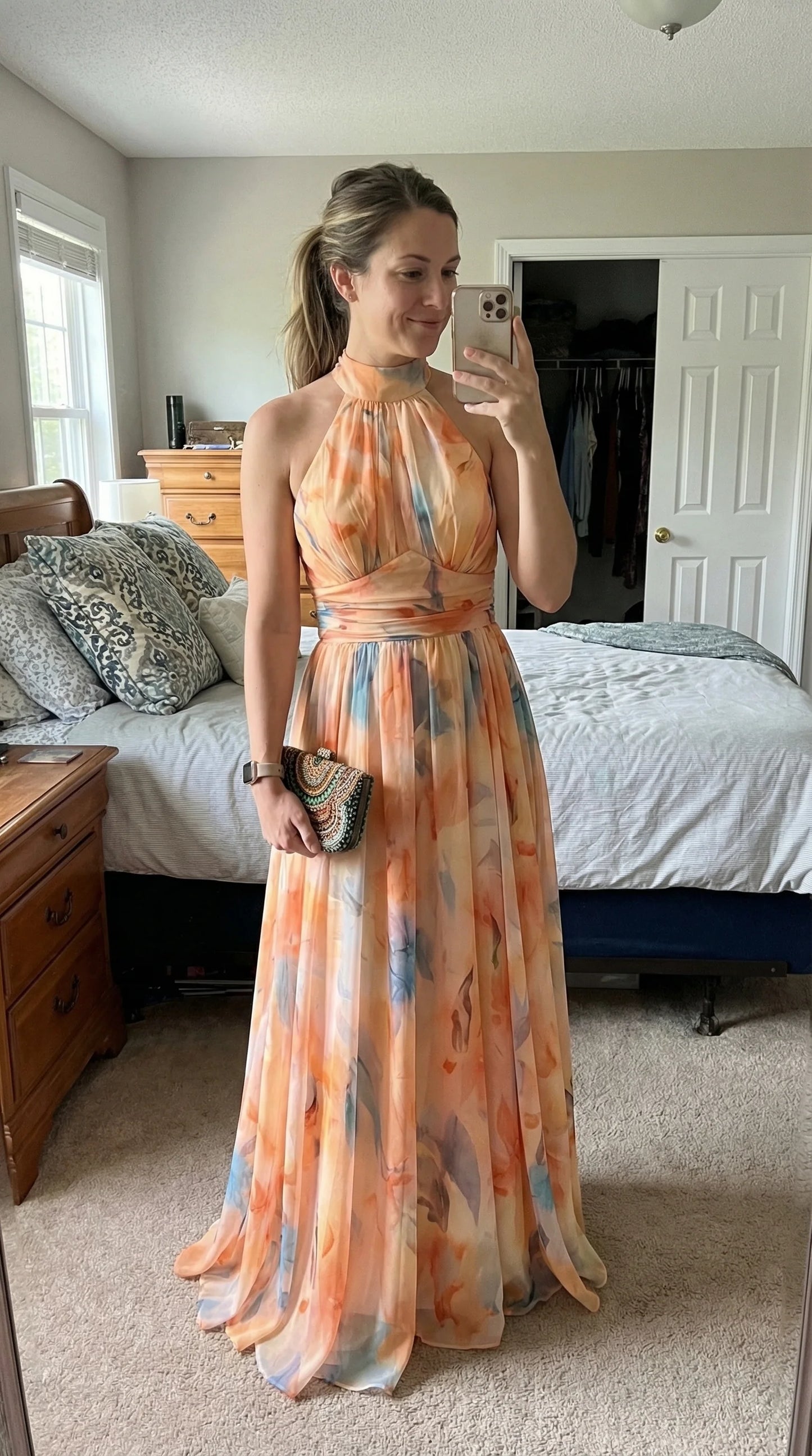 Esther™ | Vestido de Cuello Halter con Estampado de Acuarela