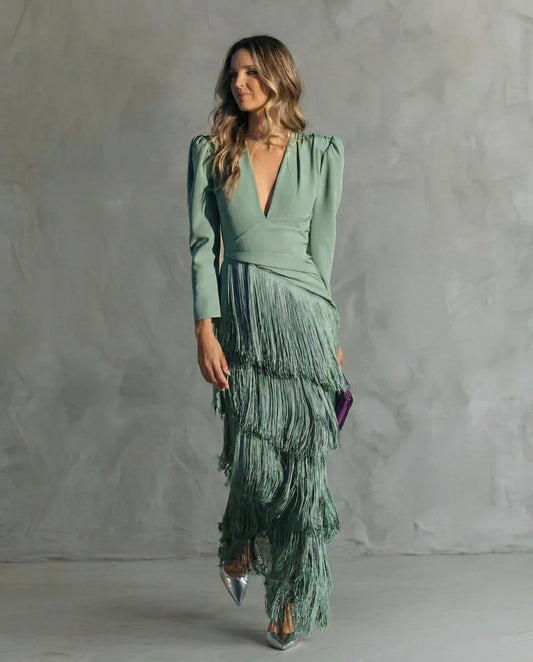 Clara™ | Vestido elegante con mangas de flecos