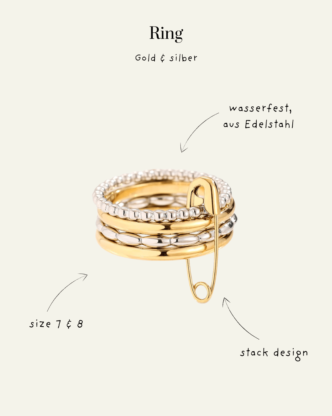 Annabelle™ - Anillo de varias capas en oro y plata con broche